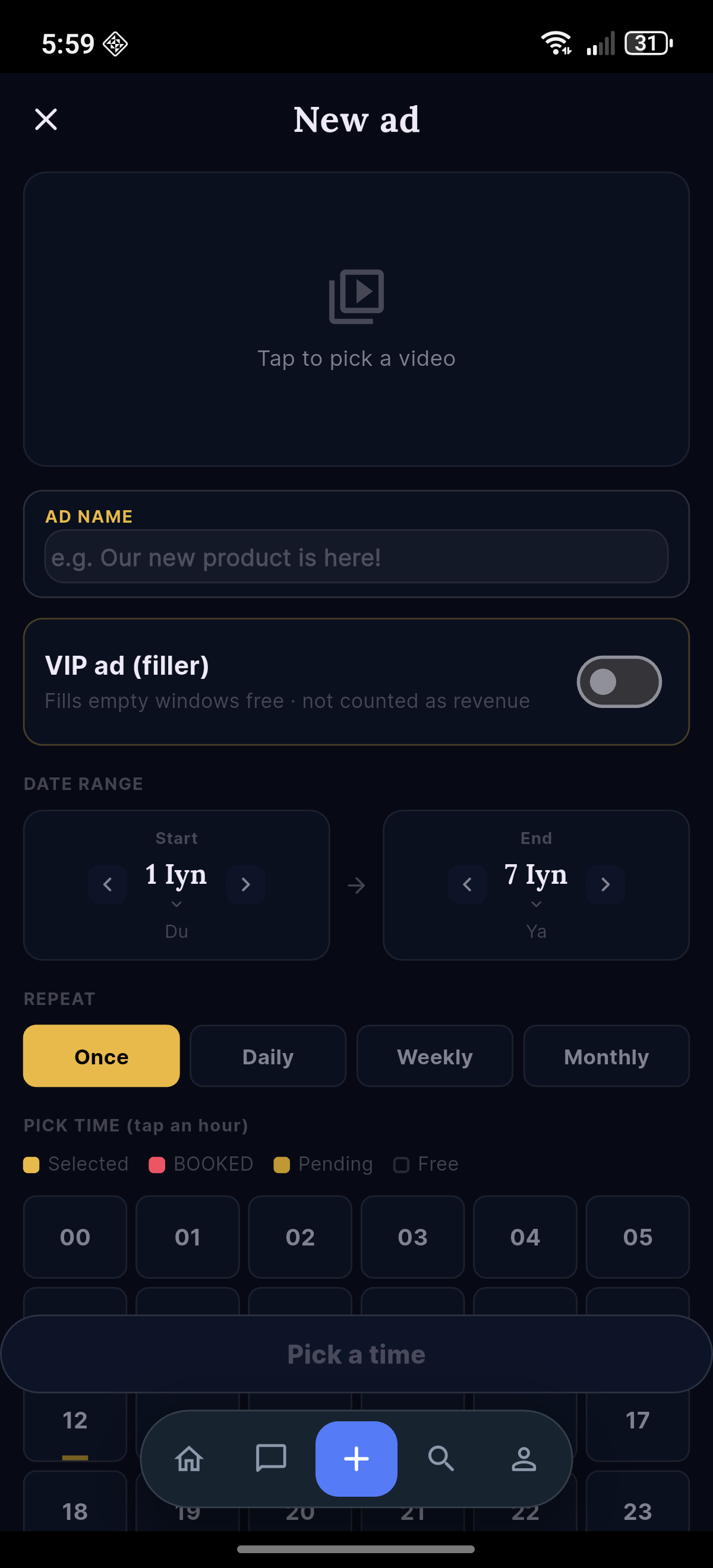 Booking an ad slot in My Status