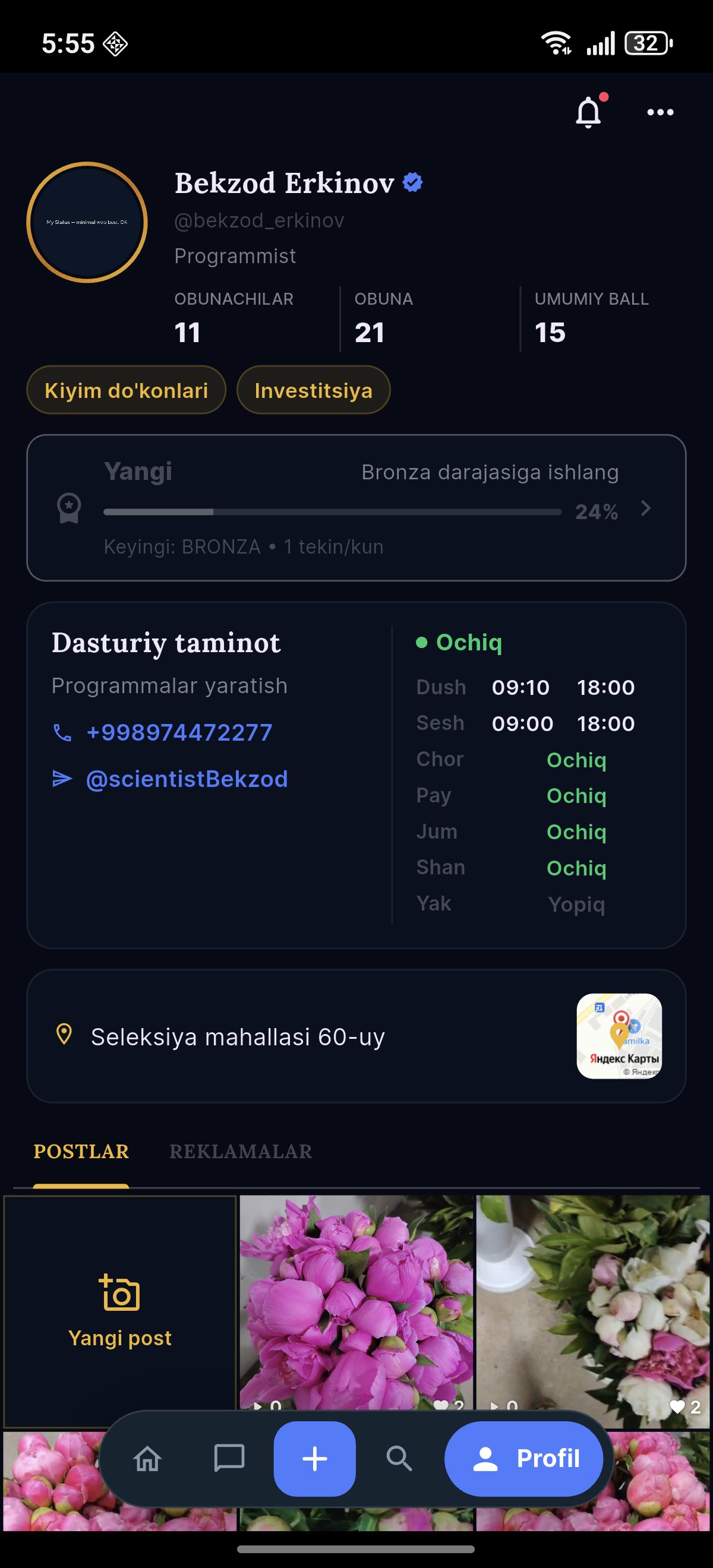 My Status profilidagi daraja kartasi
