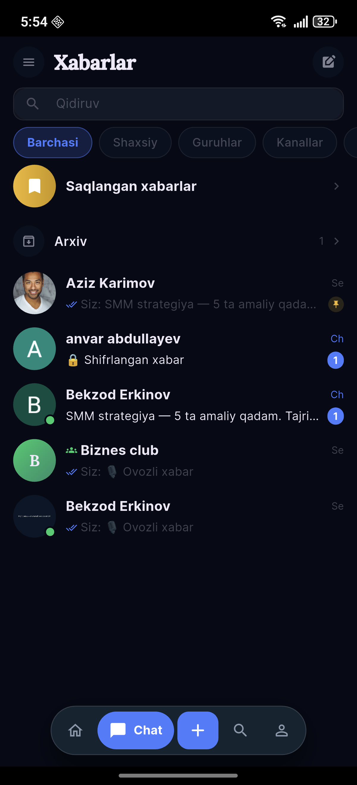 My Status'da shifrlangan chat