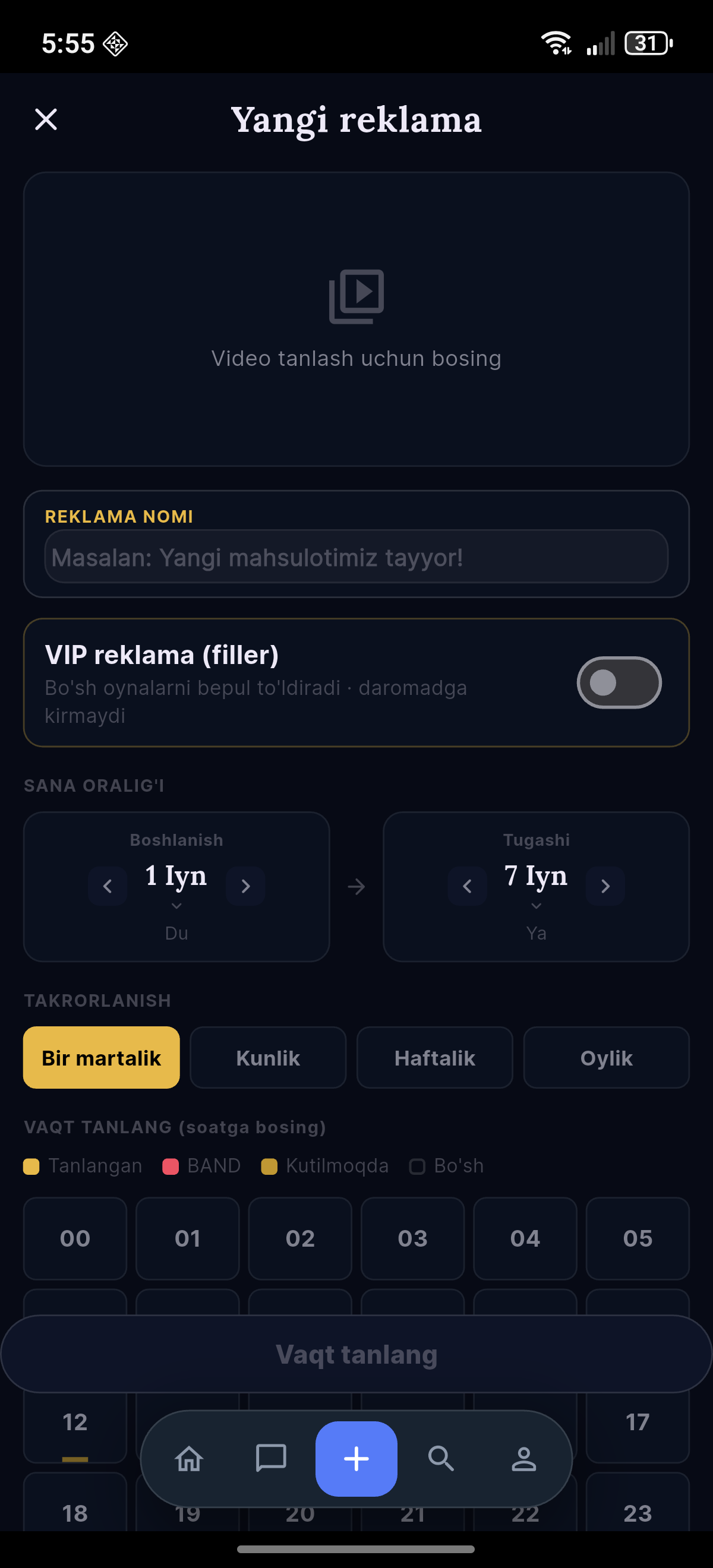 My Status'da reklama slot bron qilish